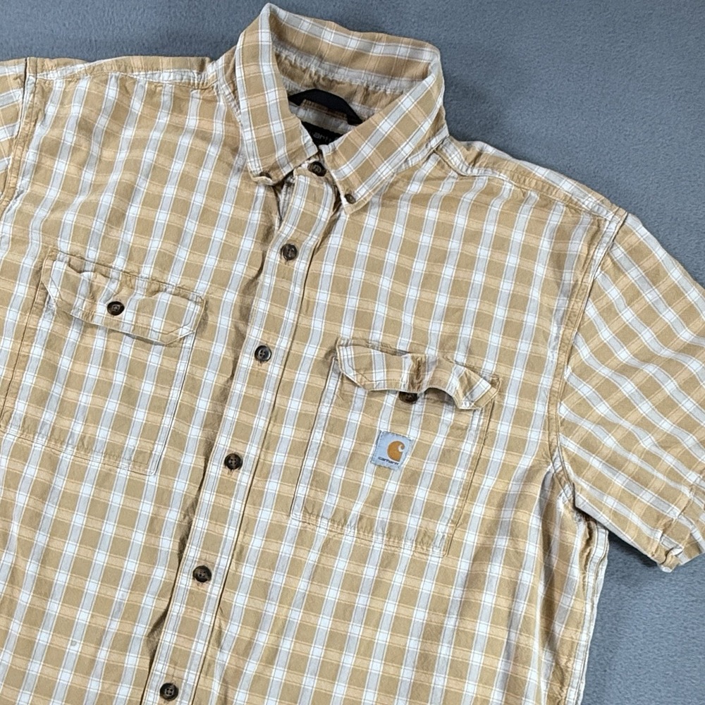 Carhartt Shirt Mens XL Yellow Plaid Loose Fit Relaxed Button‎ Up Shirt
